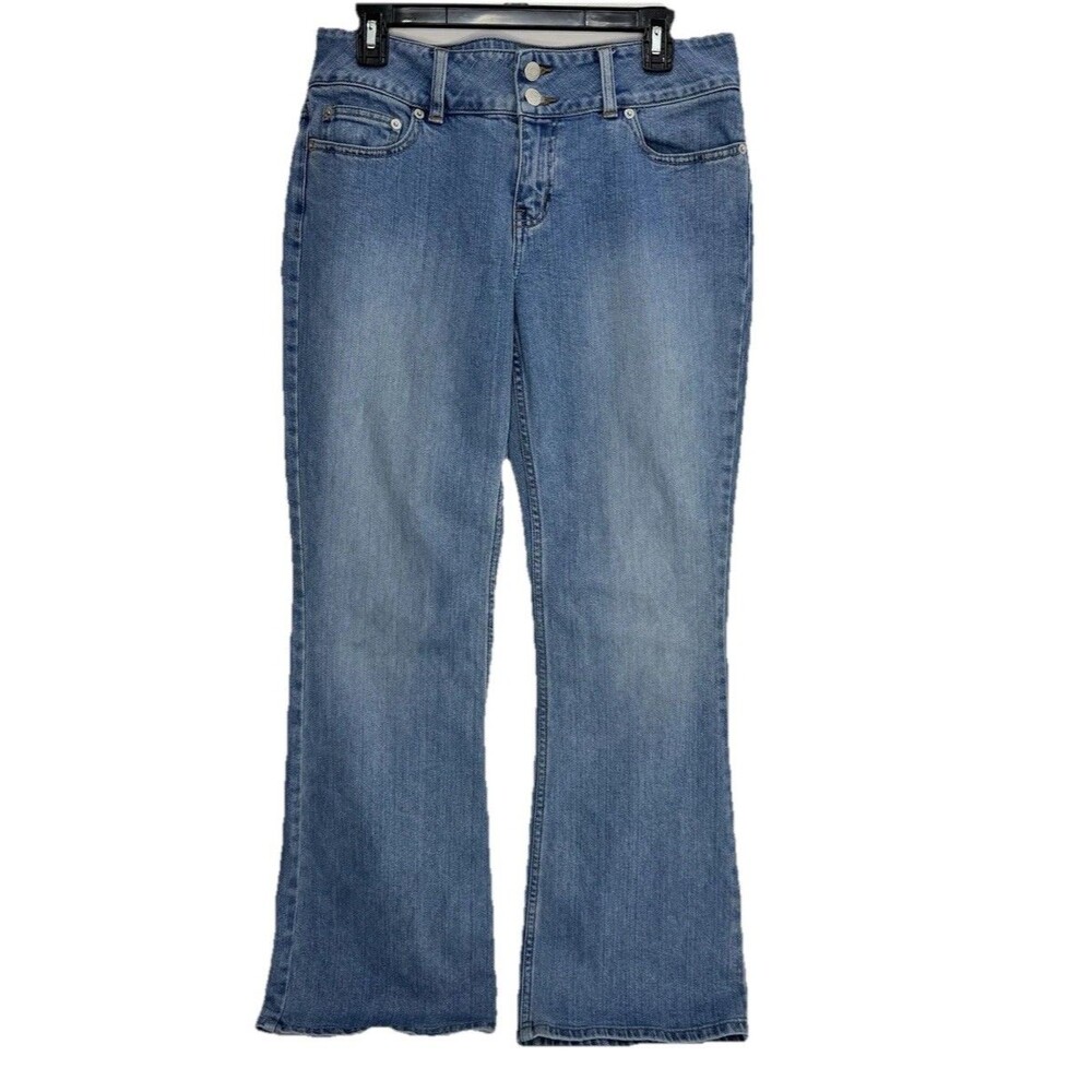 Vintage London Jean Mid Rise Wide Bootcut Flare Jeans Womens 10 Stretch Denim